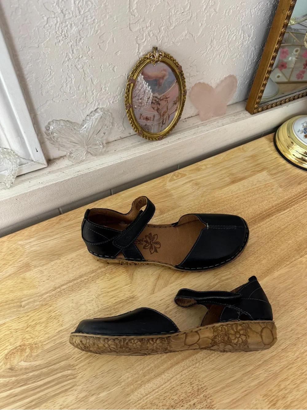 Josef Seibel Black Leather Mary Jane Comfort Flats EU 39 Minimalist Classic